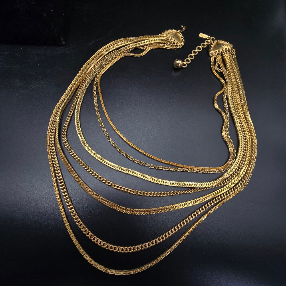 Monet Layered Gold Tone Chain Necklace Vintage Costume Jewelry - Picture 7 of 7